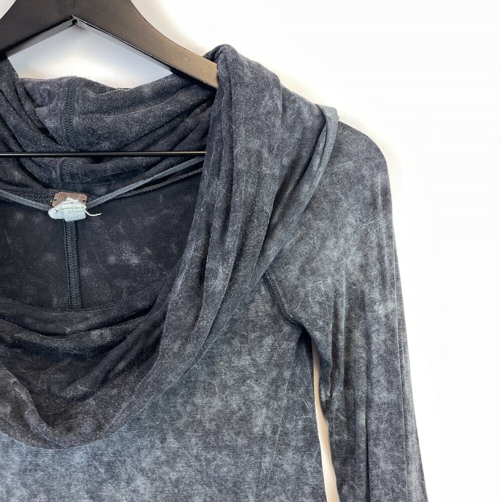 Free People XS Cowl Neck Raglan Tie Dye Long Sleeve Shirt Top Gray Black - Picture 2 of 9
